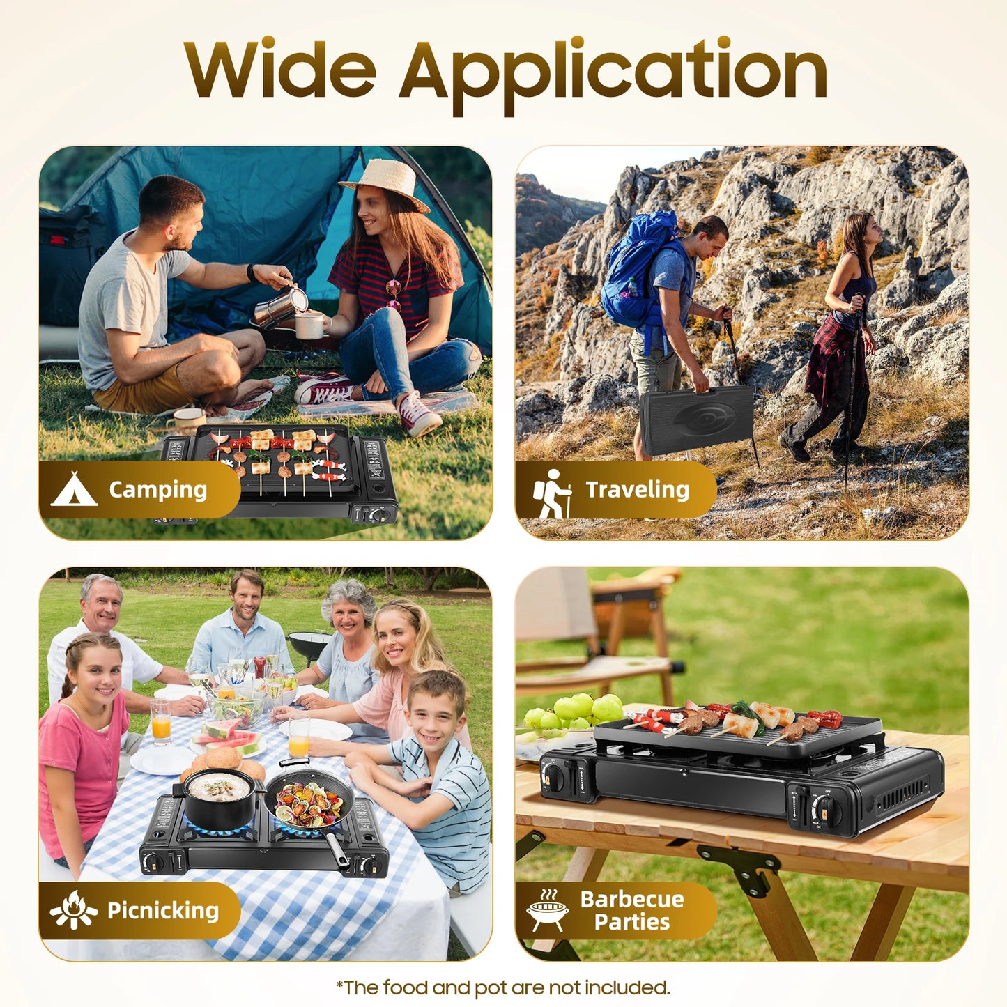 2500W Portable Camping Stove 2 Burners Camping Stove with Baking Tray & Portable Case Use Butane or LPG Home Application Outdoor
