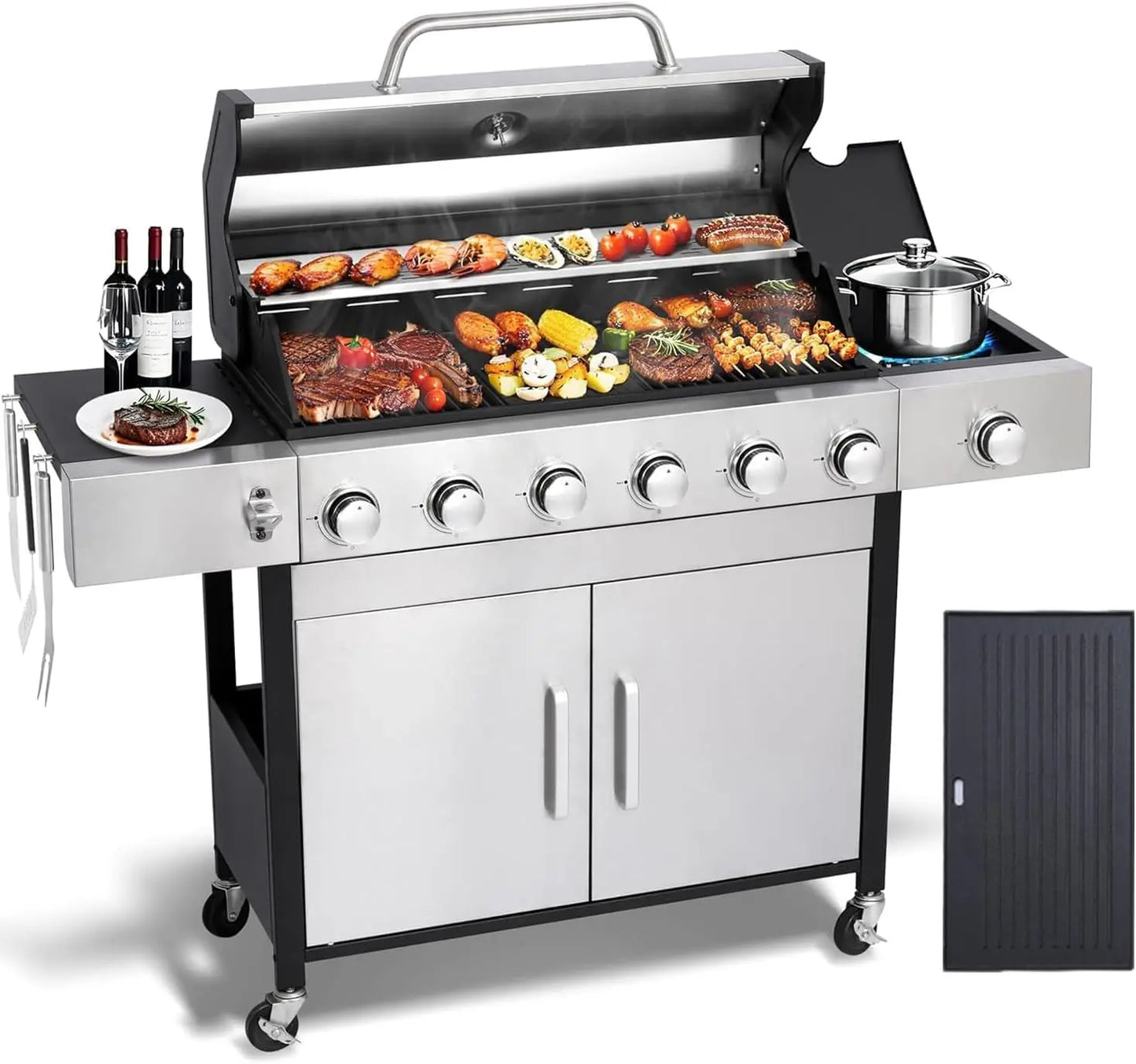 3 Burner Propane Gas Grill, Outdoor BBQ Grill with Side Burner, Barbecue Grill with Cast Iron Grate, Outdoor Gas, Customized