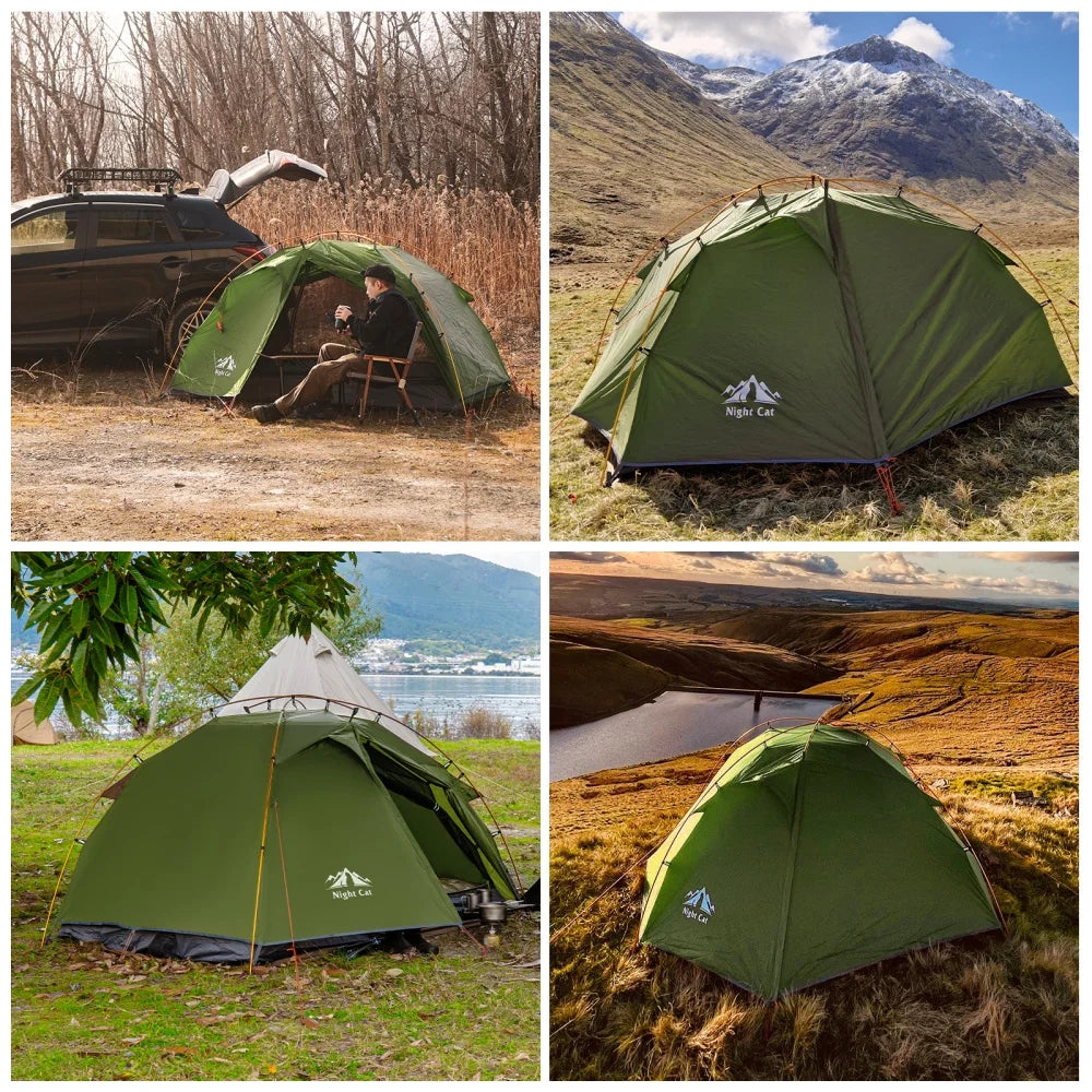 Night Cat Backpacking Tent 2 Person Lightweight Camping Tent with Foldable Pole, Lightweight Fast Setup Double Layers Waterproof Ultralight Tent Compact 7x4.4ft - Two Doors