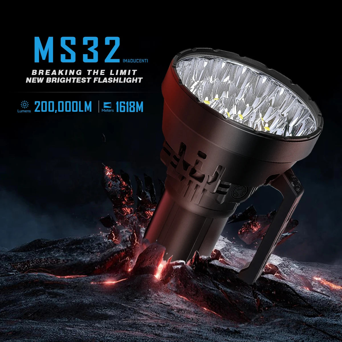 IMALENT MS32 200000 Lumen High Power LED Flashlight with 32 Cree XH70 II High Brightness, 100W Type-C Professional Searchlight