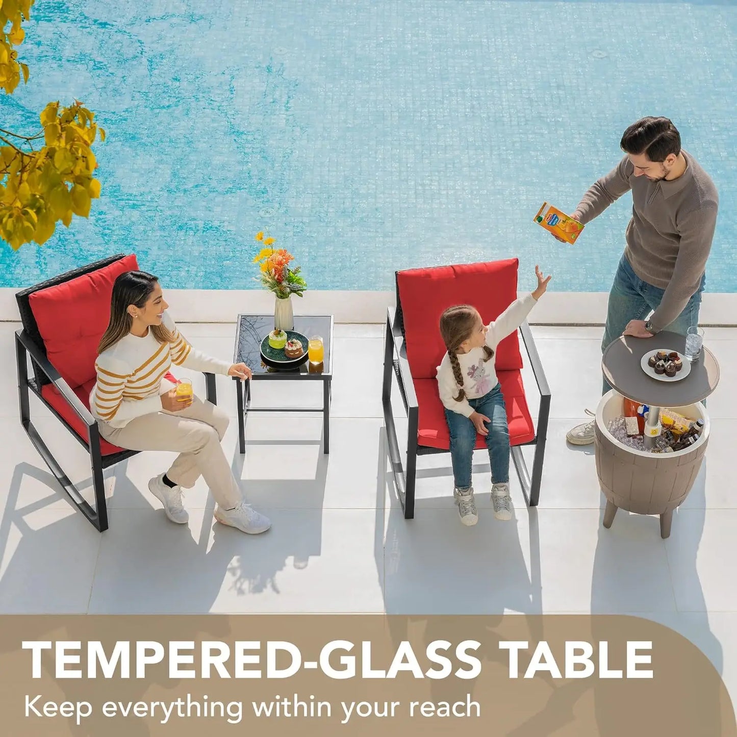3 Piece Rocking Bistro Set Wicker Patio Outdoor Furniture Porch Chairs Conversation Sets with Glass Coffee Table, Customized