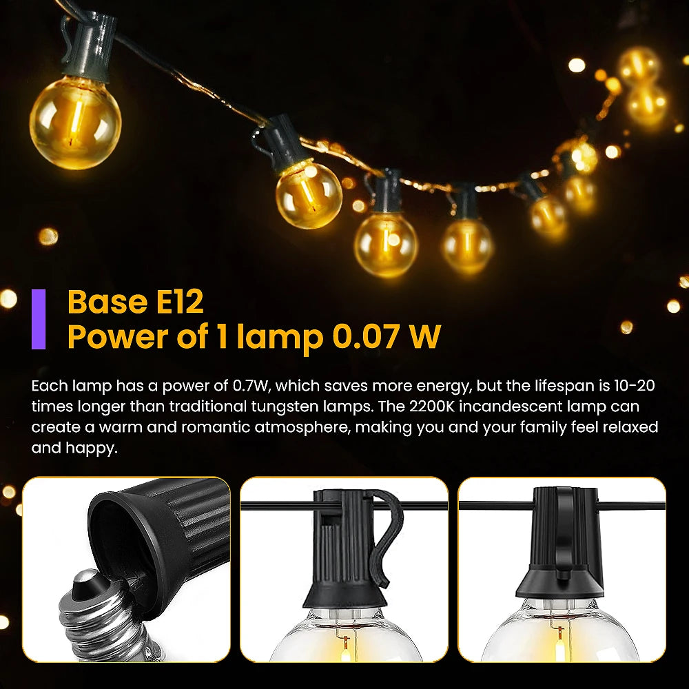 Aiopp 30M/15M G40 LED Globe String Lights Outdoor with US Plug, Bright Plastic Shatterproof Bulbs For Party Garden Garland Lamp