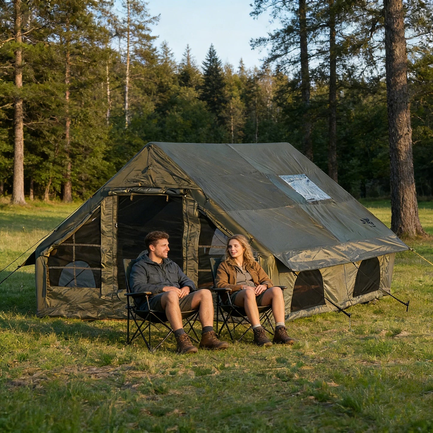 PAKICETUS Large Luxury Inflatable Camping Tent with Manual Hand Pump, Easy Setup 4 Season Anti-Snow Spacious Family Shelter, Weatherproof Air Tent for Outdoor Camping, Backyard Party & Wilderness Adventure