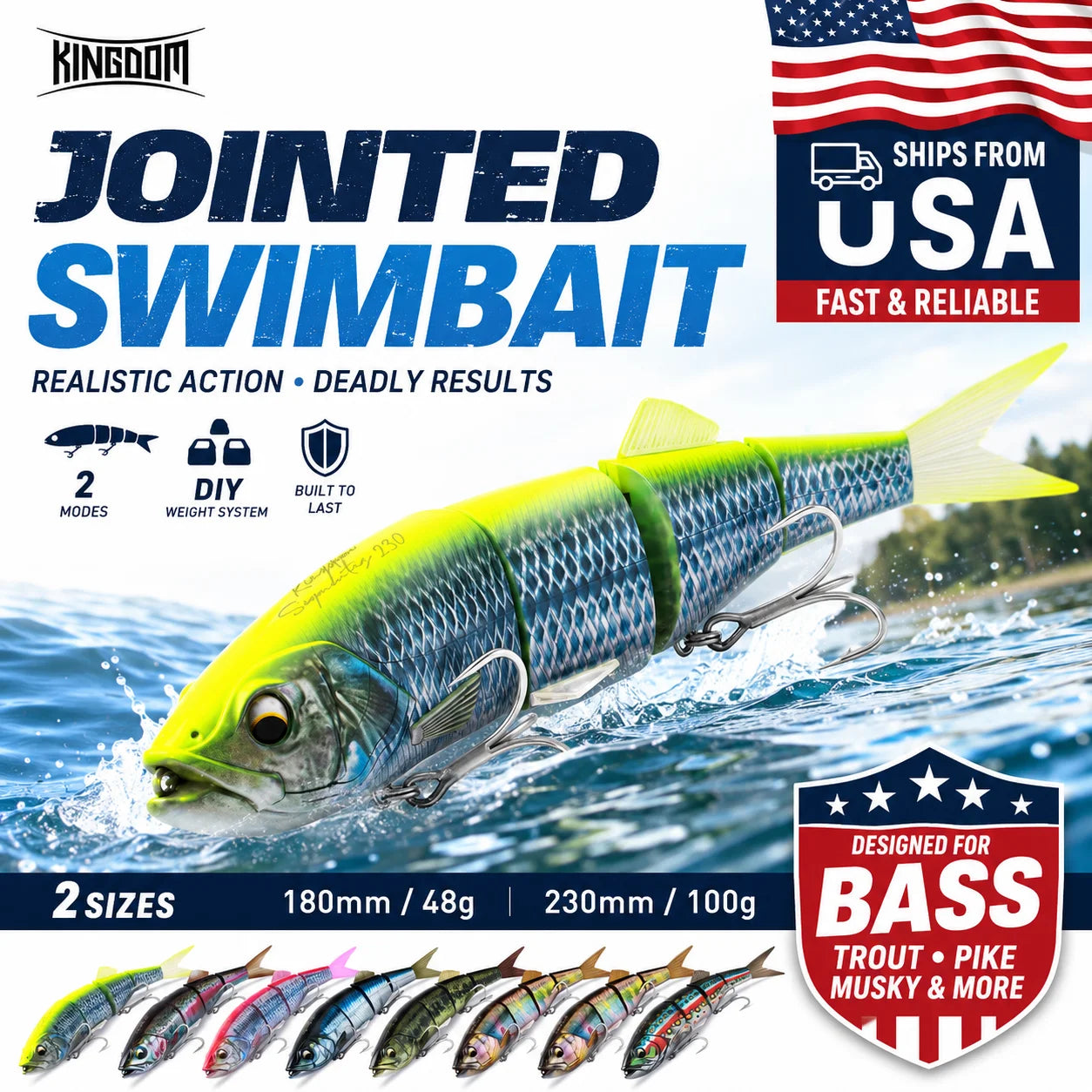 Kingdom DIY Jointed Bait 230mm 100-107g Floating Sinking Fishing Lure 4 Sections Multi Joint Hard Bait Swimbaits Bass Fishing