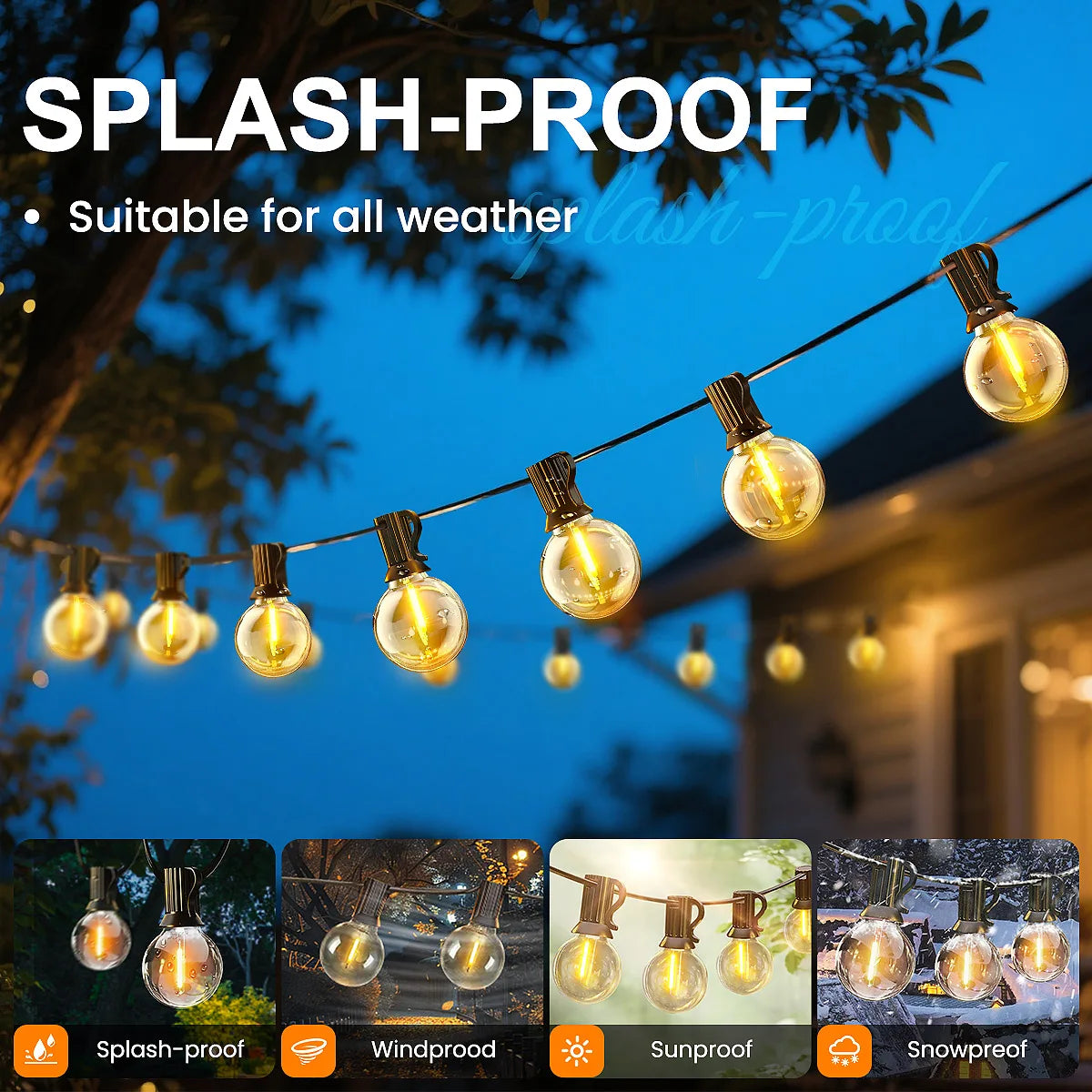 30M/15M/7M G40 LED Globe String Lights Outdoor with US Plug, Bright Plastic Waterproof Bulbs For Party Garden Garland Lamp