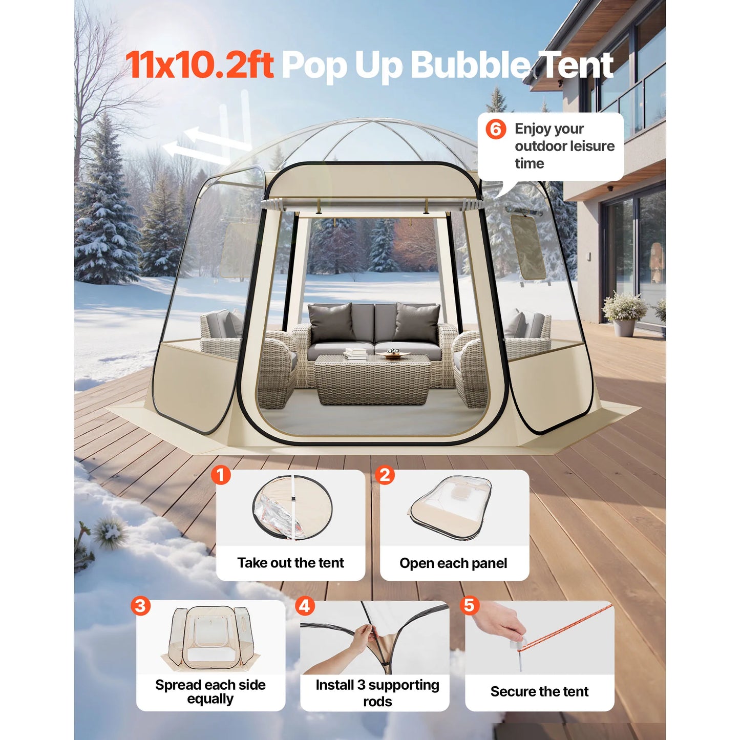 SucceBuy Pop up Bubble Tent Waterproof & UV-Resistant Clear Camping Tent Shelter Outdoor Garden Dome Igloo Tents with Windows