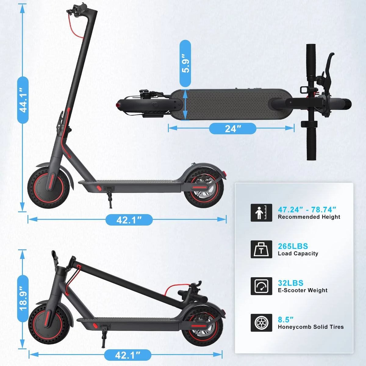 OBX Foldable 8.5'' Electric Scooter for Commuting 36V 350W Motor Escooter 16 Miles Long Range Smart Adult Electric Scooter for APP