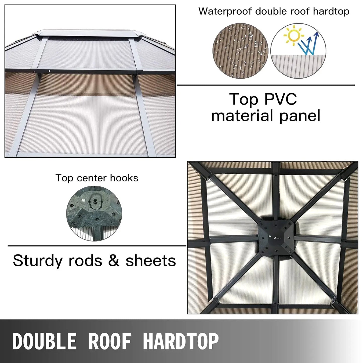 Polycarbonate Hardtop 10x10 Gazebo with Netting Aluminum Double Tier Roof for Patio Backyard Outdoor, Customized