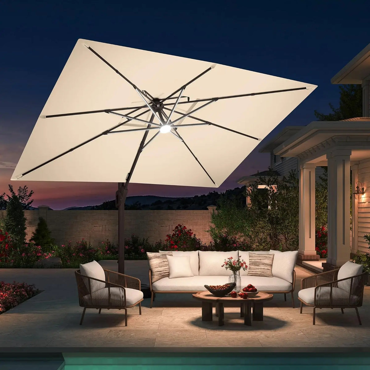 10 X 13 FT Cantilever Patio Umbrella with Base Included & Led Lights Outdoor Rectangle Offset Large Double Top, Customized