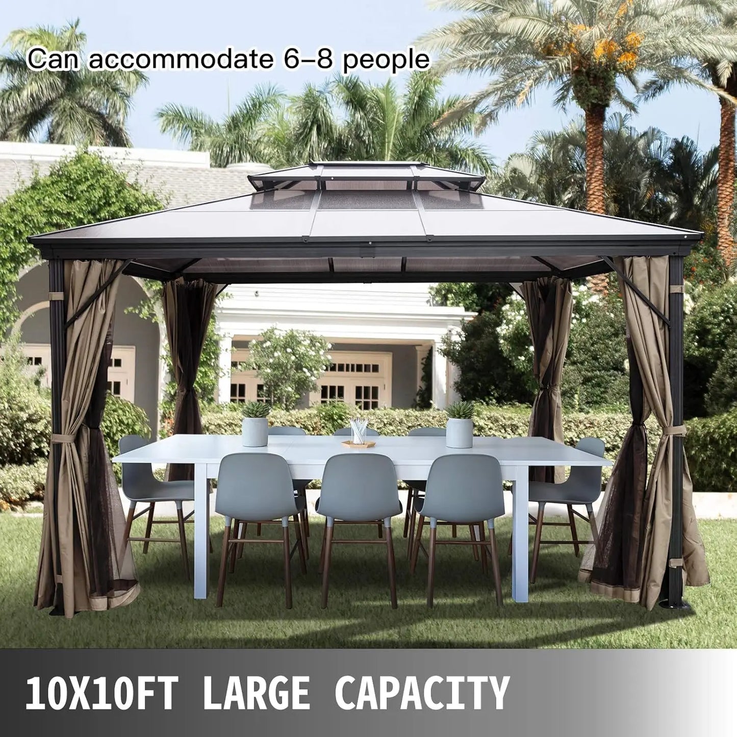 Polycarbonate Hardtop 10x10 Gazebo with Netting Aluminum Double Tier Roof for Patio Backyard Outdoor, Customized