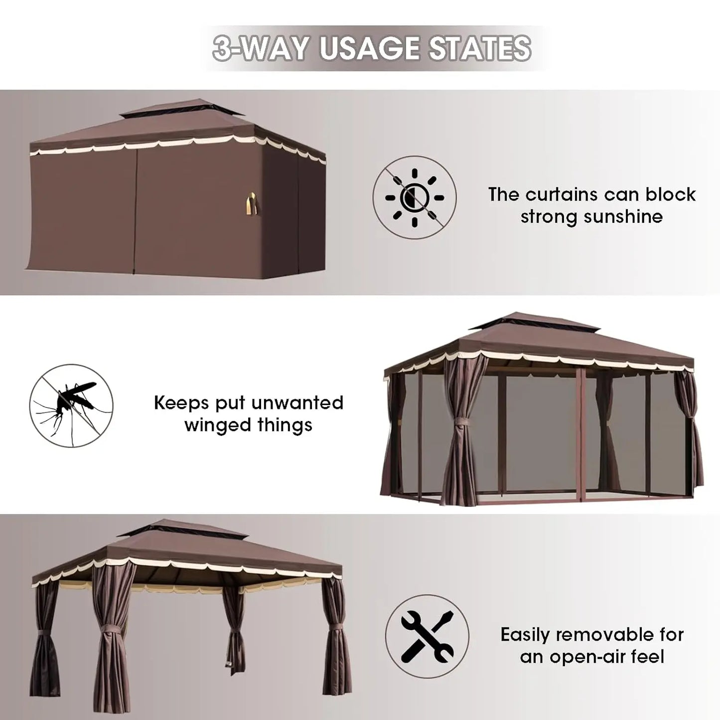 10'x13' Outdoor Patio Gazebo,Heavy Duty Party Tent & Shelter with Double Roofs, Mosquito Nettings and Curtains for, Custom