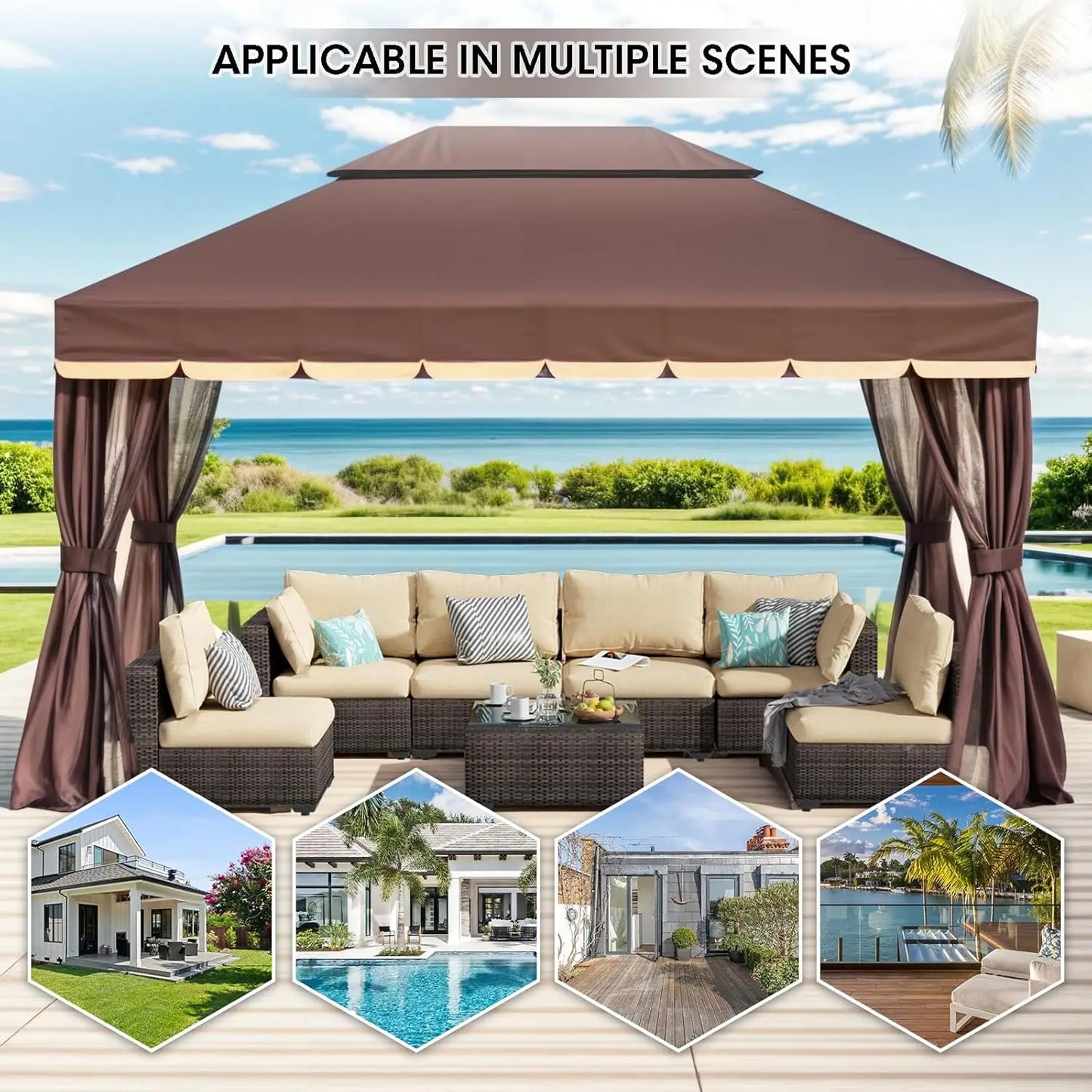 10'x13' Outdoor Patio Gazebo,Heavy Duty Party Tent & Shelter with Double Roofs, Mosquito Nettings and Curtains for, Custom