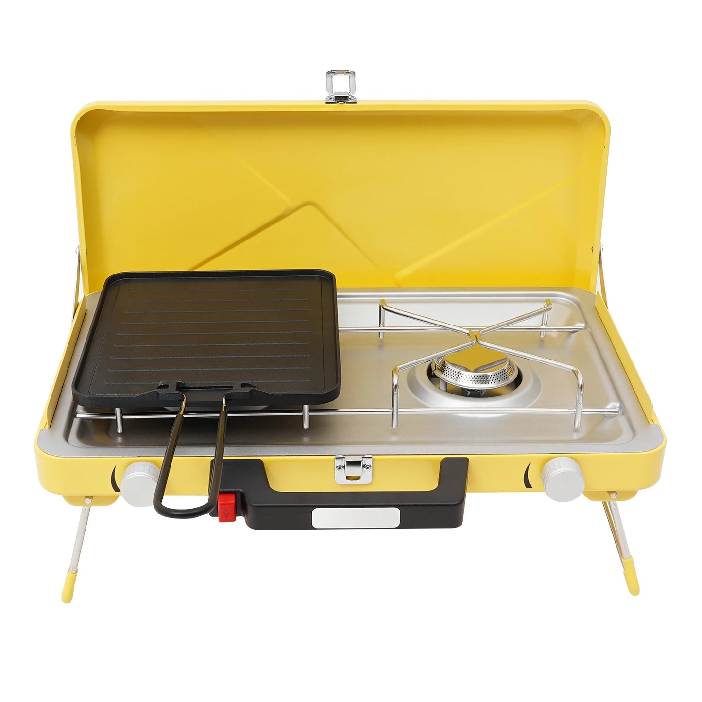 2-Burner Camping Stove 3500W, Portable Gas Grill with Piezoelectric Ignition & Windshield for Outdoor BBQ Picnic