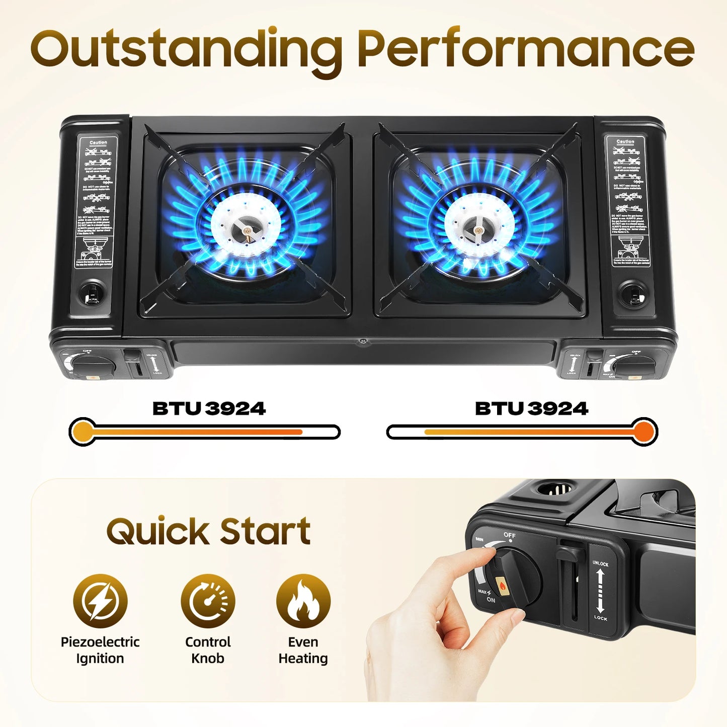2500W Portable Camping Stove 2 Burners Camping Stove with Baking Tray & Portable Case Use Butane or LPG Home Application Outdoor
