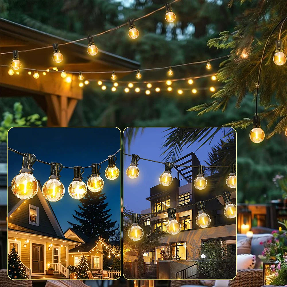 30M/15M/7M G40 LED Globe String Lights Outdoor with US Plug, Bright Plastic Waterproof Bulbs For Party Garden Garland Lamp