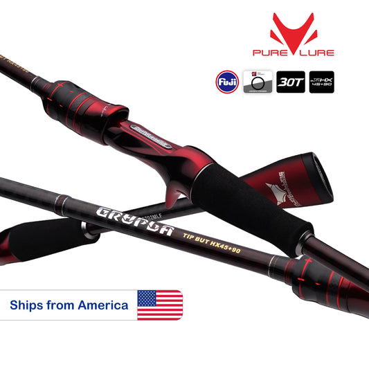 PURELURE GRUPLA Fishing Rod Spinning & Casting Fast/Extra Fast Action Light-MH Power Fuji Guide Rings 30T Carbon Fiber Blank Sturdy Reel Seat Carbon Triangle Handle