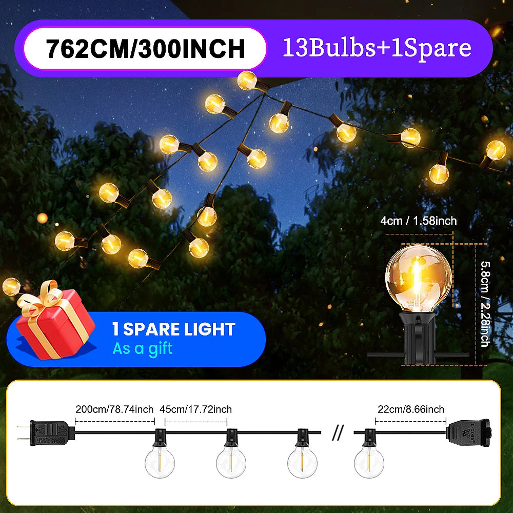 30M/15M/7M G40 LED Globe String Lights Outdoor with US Plug, Bright Plastic Waterproof Bulbs For Party Garden Garland Lamp