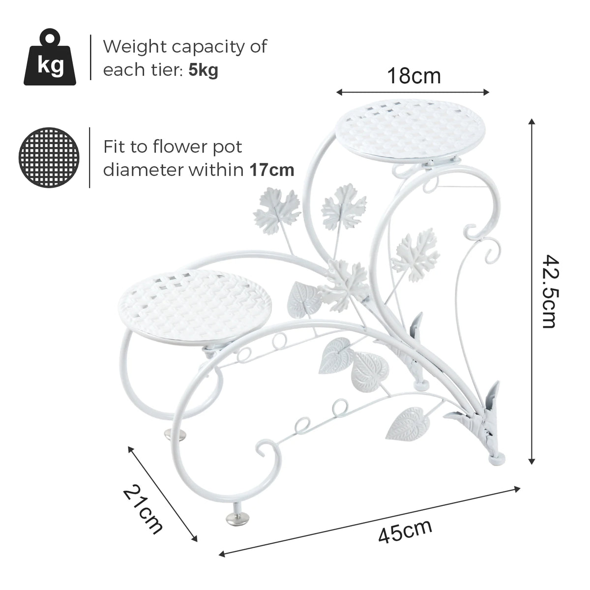 Rustproof Metal Plant Stand 4 Potted Flower Display Rack Shelf for Garden Balcony Office White and Black