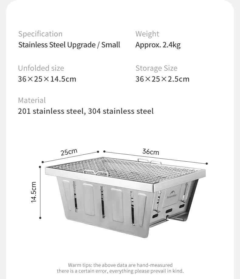 Naturehike Camping Charcoal Grill for IGT Table Portable Folding Barbecue Grill with Tongs Outdoor Car Cooking BBQ Rack
