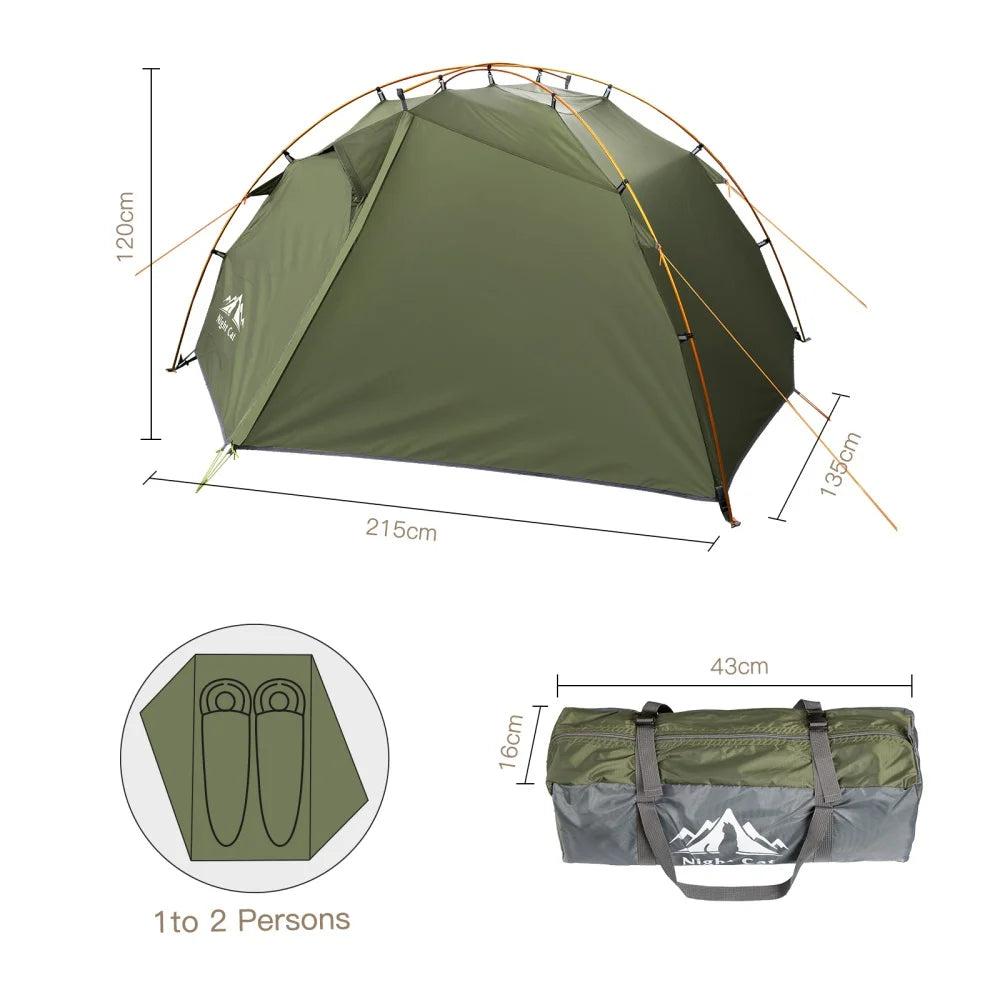 Night Cat Backpacking Tent 2 Person Lightweight Camping Tent with Foldable Pole, Lightweight Fast Setup Double Layers Waterproof Ultralight Tent Compact 7x4.4ft - Two Doors
