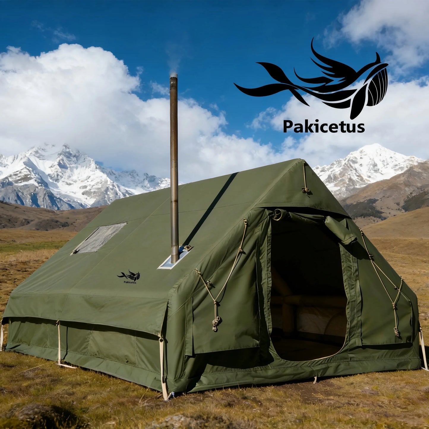 PAKICETUS Large Luxury Inflatable Camping Tent with Manual Hand Pump, Easy Setup 4 Season Anti-Snow Spacious Family Shelter, Weatherproof Air Tent for Outdoor Camping, Backyard Party & Wilderness Adventure