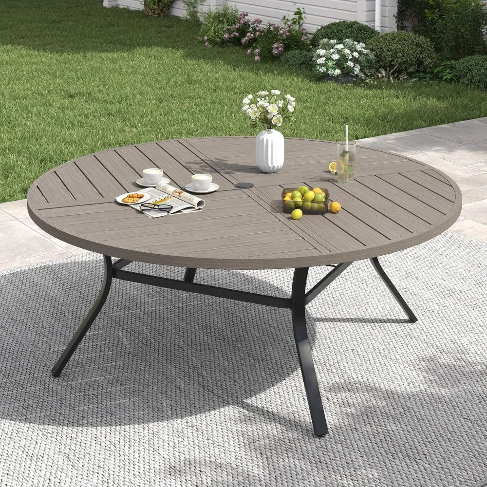 60" Round Patio Table with Umbrella Hole, All Weather Metal Outdoor Dining Table for 8, Outside Table, Customized