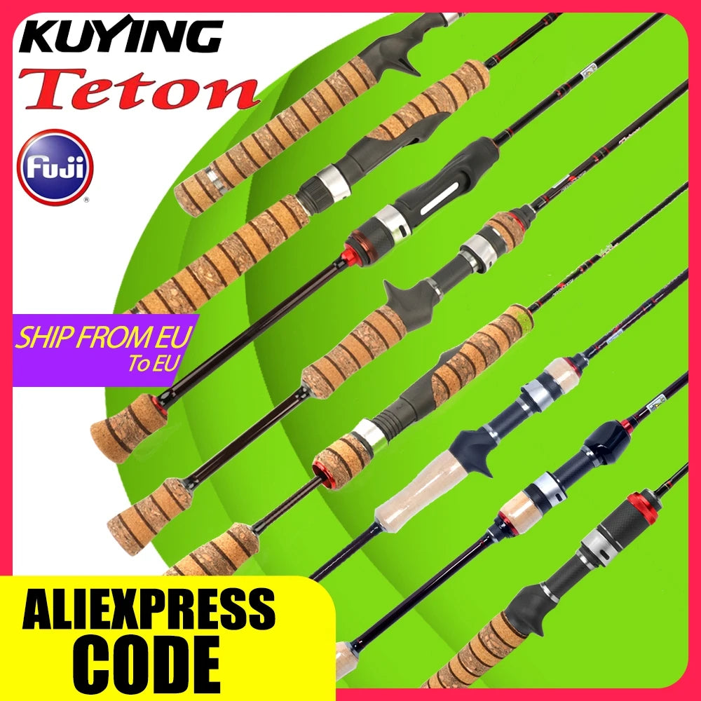 KUYING TETON L UL SUL 5'2" 6' 6'3" 6'4"6'2" 6'6" Fishing Rod Lure Cane Spinning Casting FUJI Carbon 1-4g 0.8-3g 2-10g M-Fast bfs