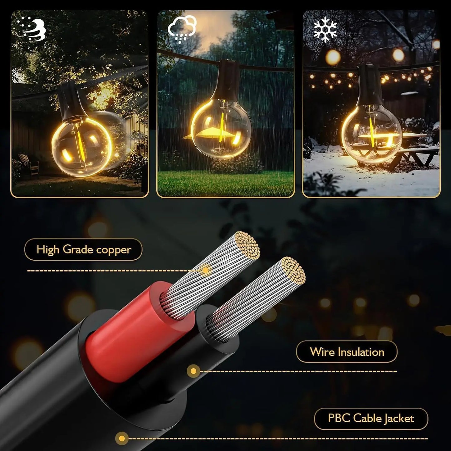 Aiopp 30M/15M G40 LED Globe String Lights Outdoor with US Plug, Bright Plastic Shatterproof Bulbs For Party Garden Garland Lamp