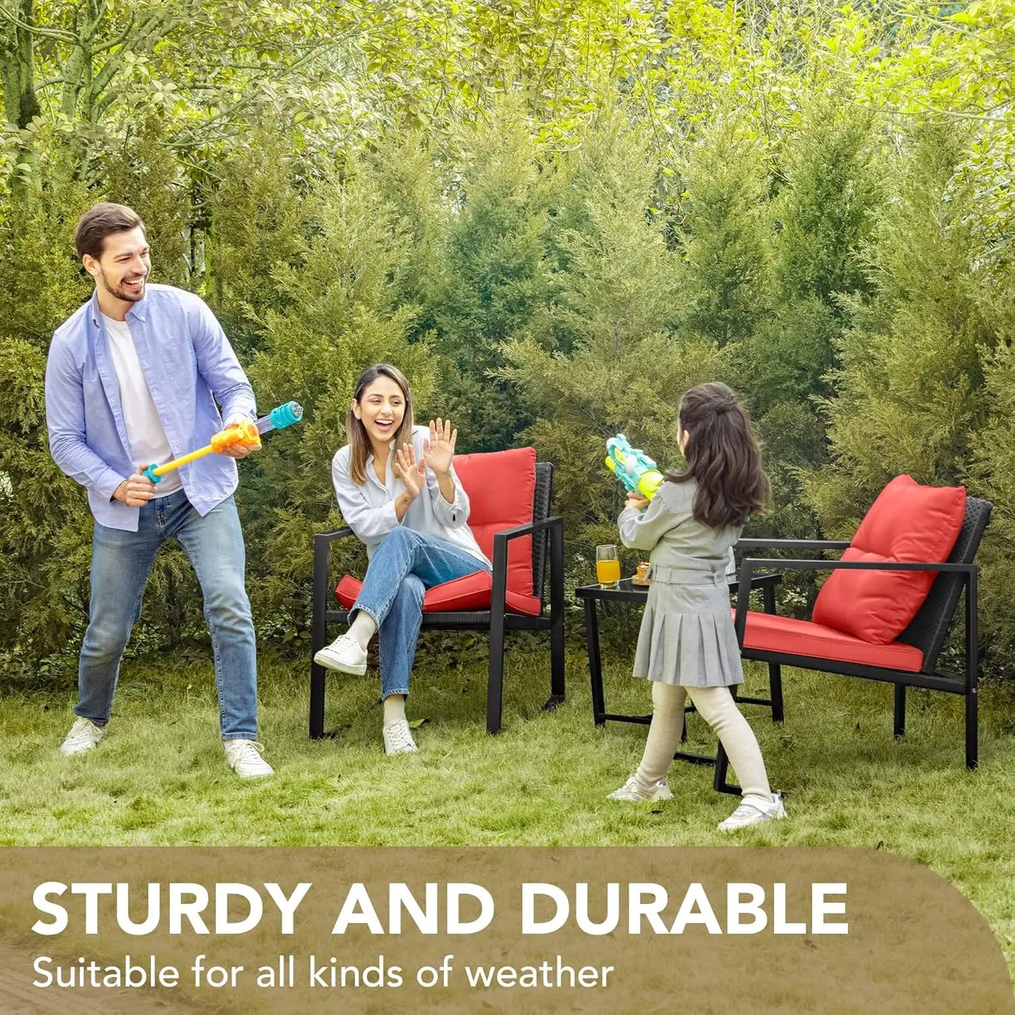 3 Piece Rocking Bistro Set Wicker Patio Outdoor Furniture Porch Chairs Conversation Sets with Glass Coffee Table, Customized