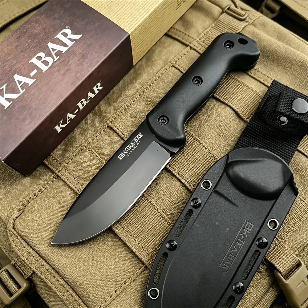 KA-BAR BK2 Hunting Fixed Blade Knife 8Cr13Mov Blade Nylon Fiber Handle with Secure-Ex Sheath Camping Knives EDC Pocket Tool