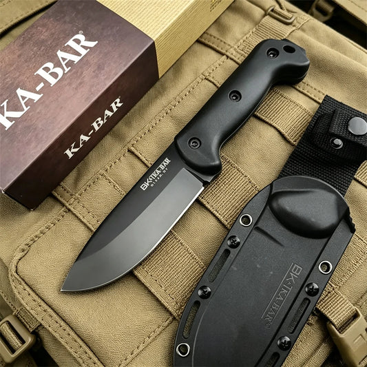 KA-BAR BK2 Hunting Fixed Blade Knife 8Cr13Mov Blade Nylon Fiber Handle with Secure-Ex Sheath Camping Knives EDC Pocket Tool