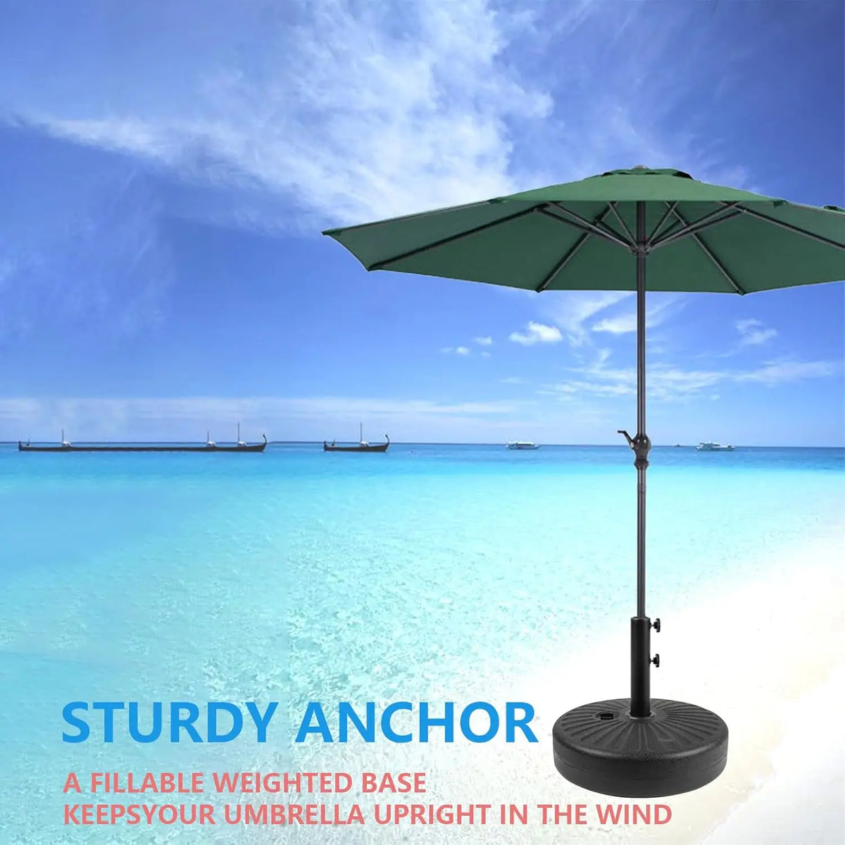 44BLS Outdoor Furniture Weighted Base - Adjustable Anti-Wind Sand/Water Fillable Anchor Stand for Patio Umbrella-Black