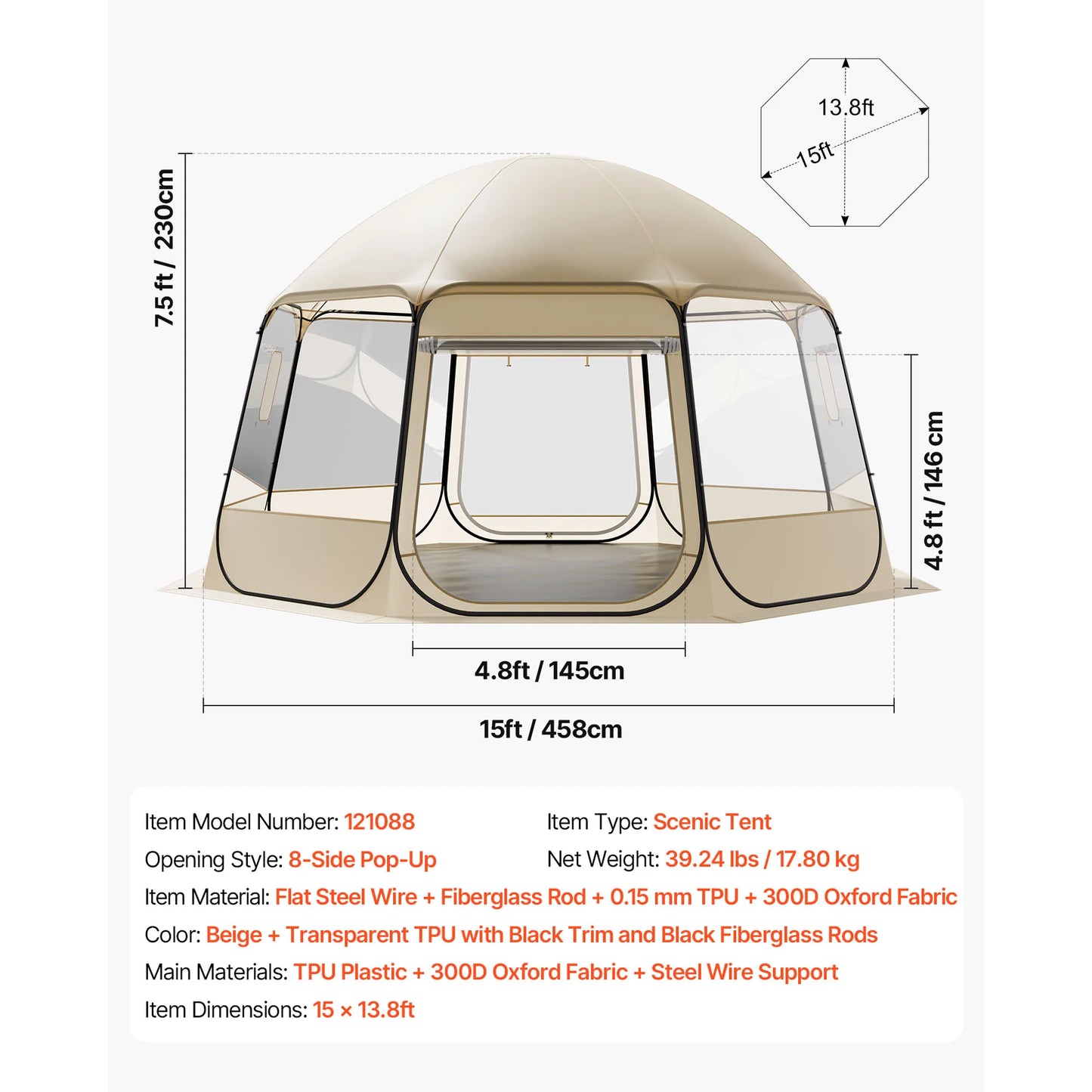 SucceBuy Pop up Bubble Tent Waterproof & UV-Resistant Clear Camping Tent Shelter Outdoor Garden Dome Igloo Tents with Windows