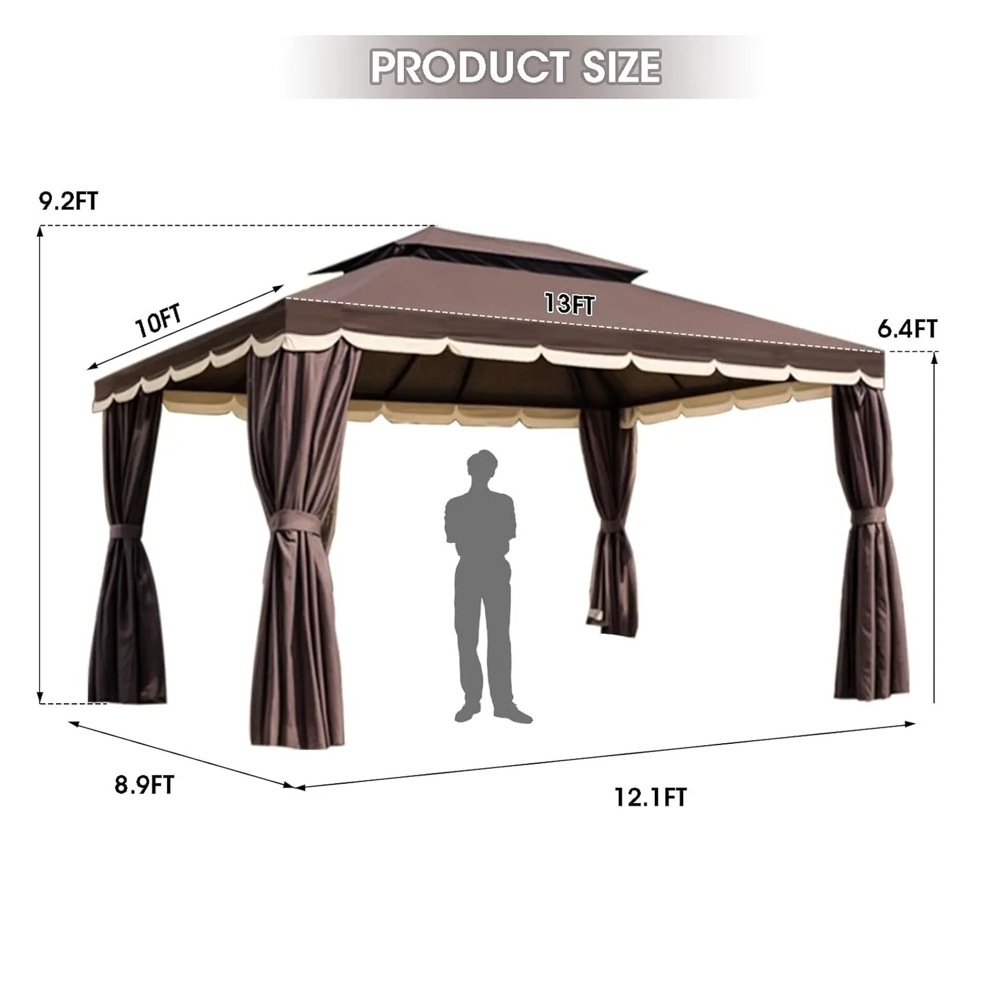 10'x13' Outdoor Patio Gazebo,Heavy Duty Party Tent & Shelter with Double Roofs, Mosquito Nettings and Curtains for, Custom