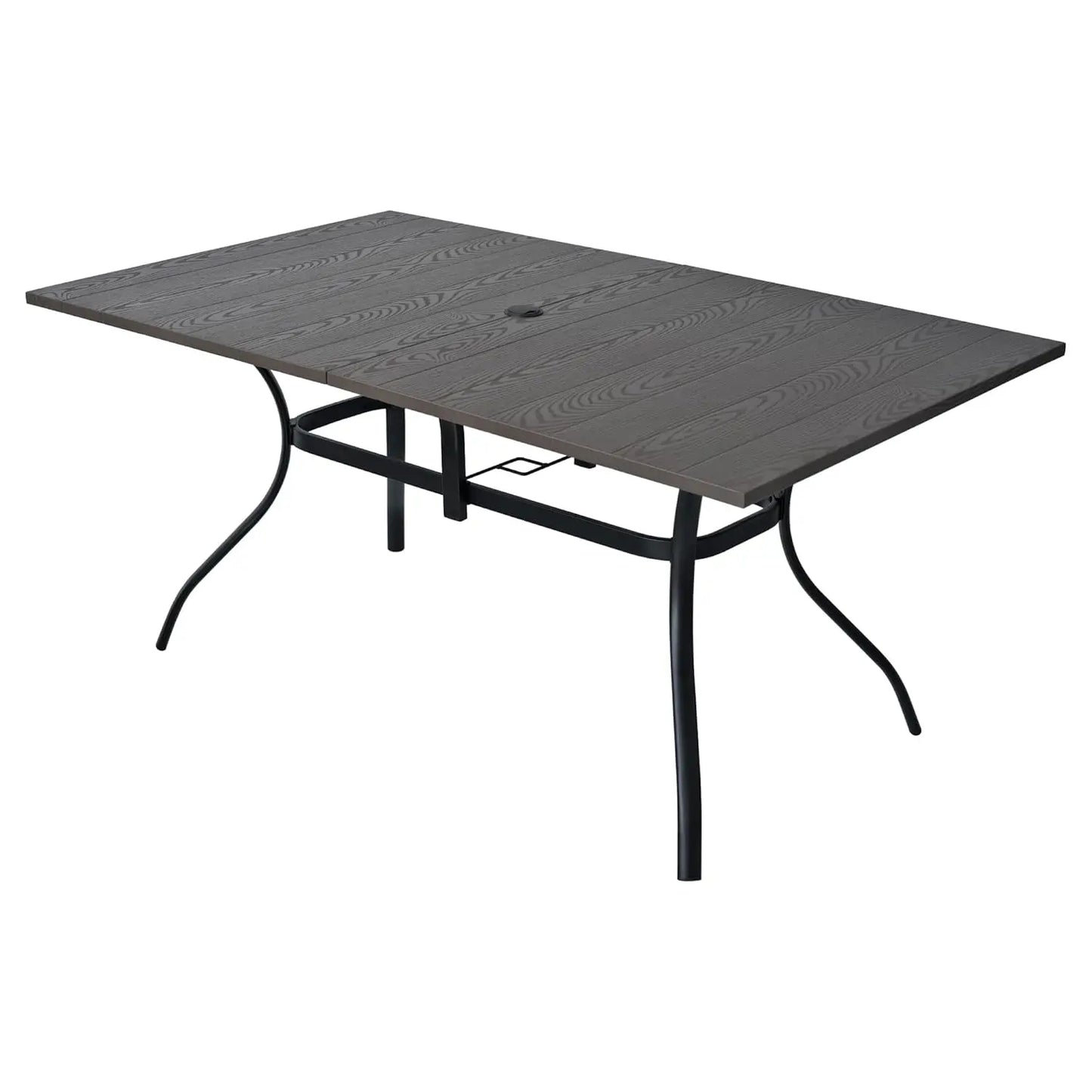 Rectangle Metal Dining Table with Umbrella Hole 6-Person Patio Garden Poolside 57in Brown, Customized