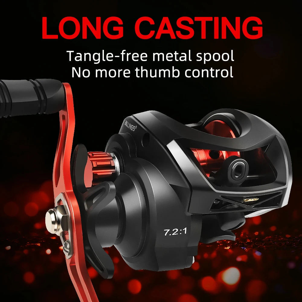BILLINGS Baitcasting Reel 8KG Max Drag Baitcaster Fishing Reels 7.2:1 Gear Ratio Magnetic Brake System Casting Reel for Freshwater Saltwater Bass Trout Carp Fishing