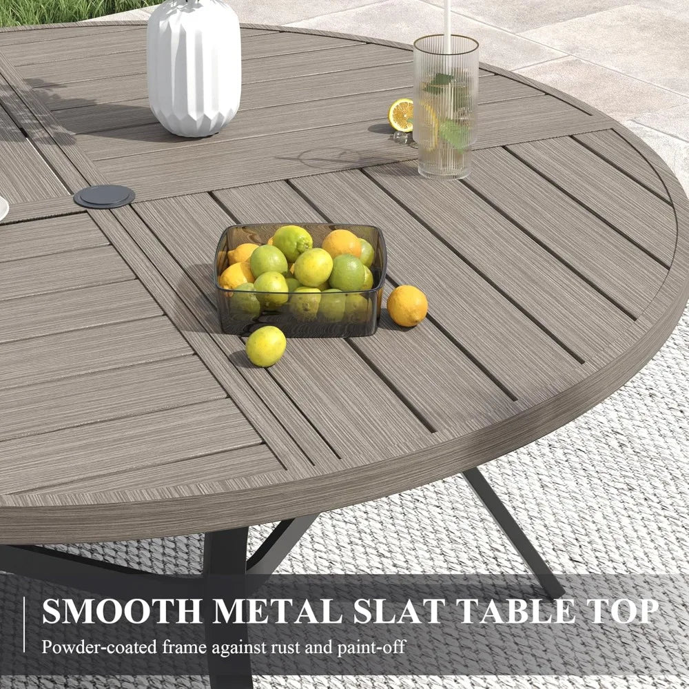 60" Round Patio Table with Umbrella Hole, All Weather Metal Outdoor Dining Table for 8, Outside Table, Customized