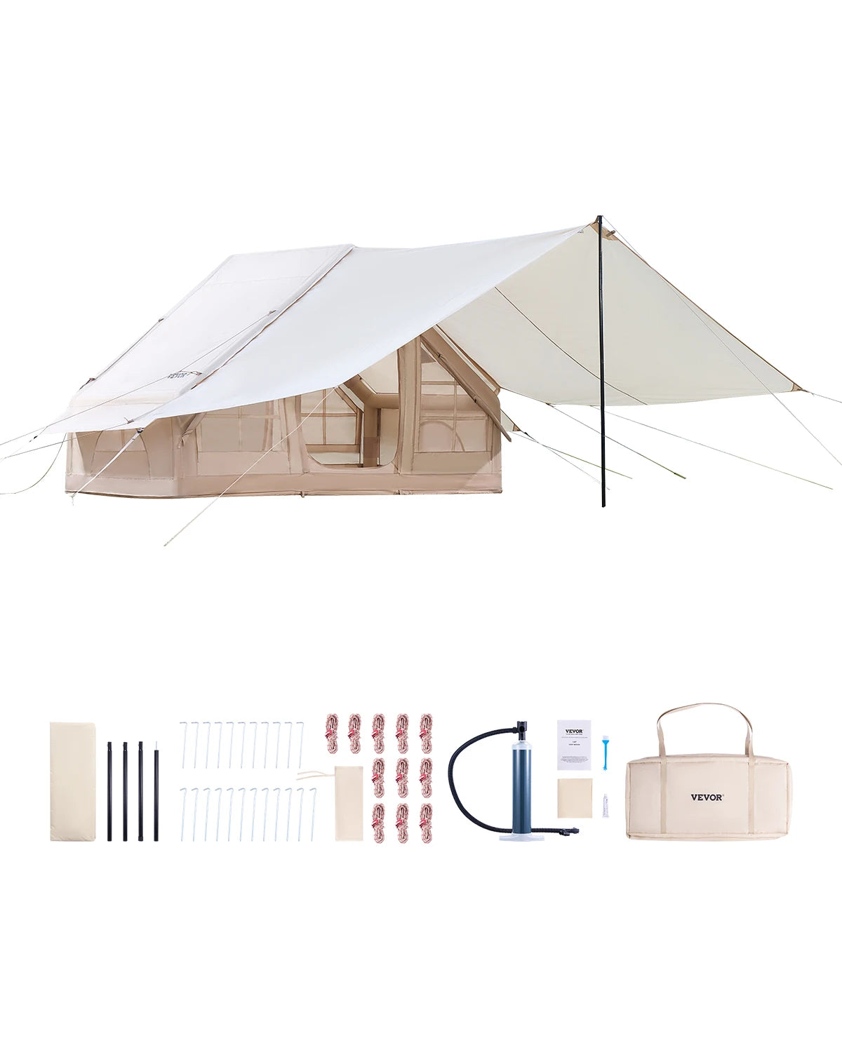 SucceBuy Inflatable Tents for Camping 3-5 Person Easy Setup Blow Tent with Hand Pump 300D Oxford Tent with Doors & Mesh Windows