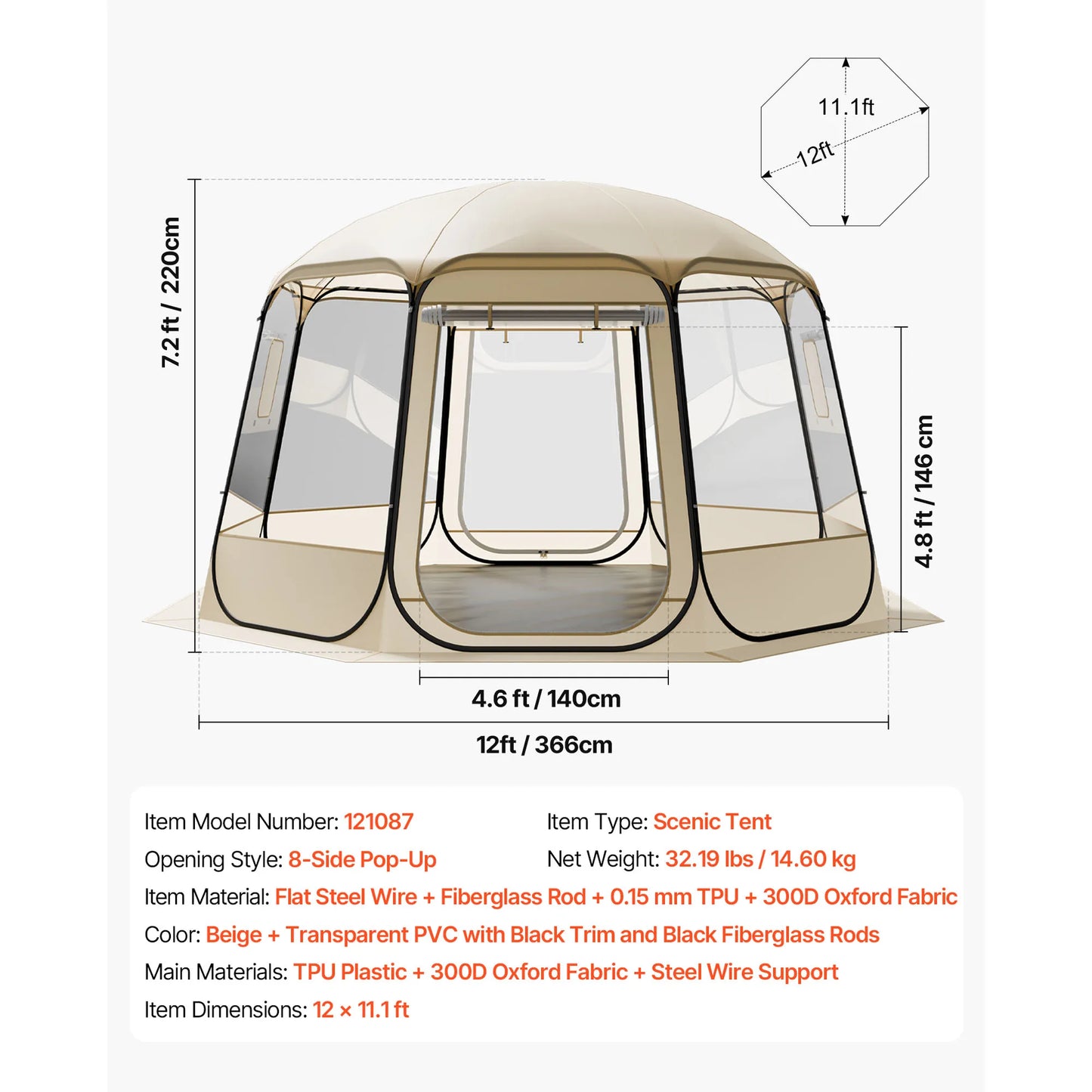 SucceBuy Pop up Bubble Tent Waterproof & UV-Resistant Clear Camping Tent Shelter Outdoor Garden Dome Igloo Tents with Windows
