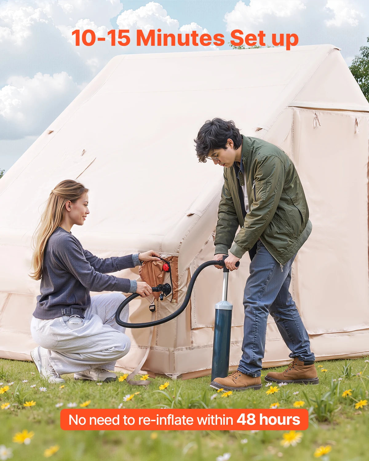 SucceBuy Inflatable Tents for Camping 3-5 Person Easy Setup Blow Tent with Hand Pump 300D Oxford Tent with Doors & Mesh Windows