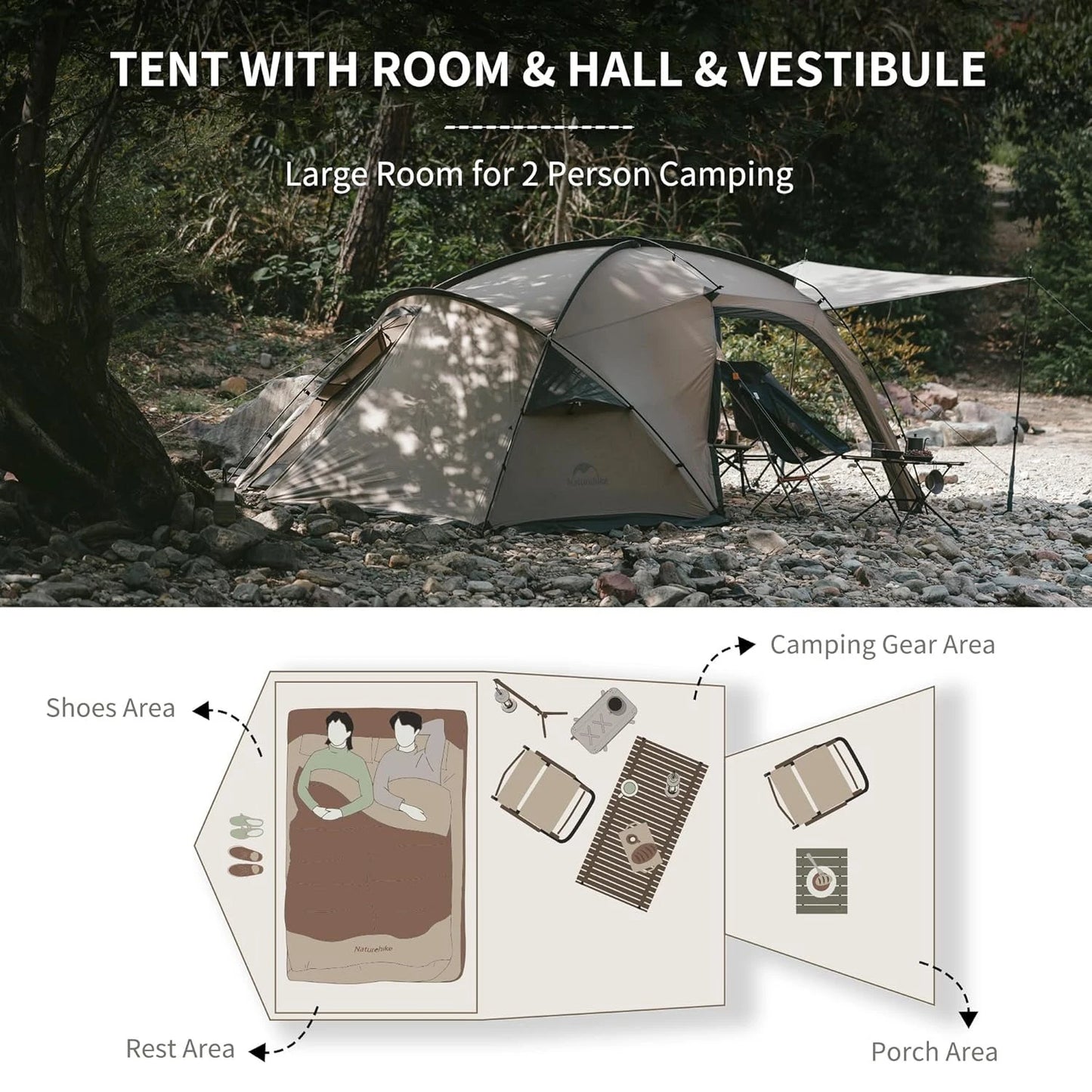 Naturehike Massif Hot Tent with Stove Jack Waterproof Windproof 4 Season Tent 2 Person Cold Weather Winter Tents for Camping