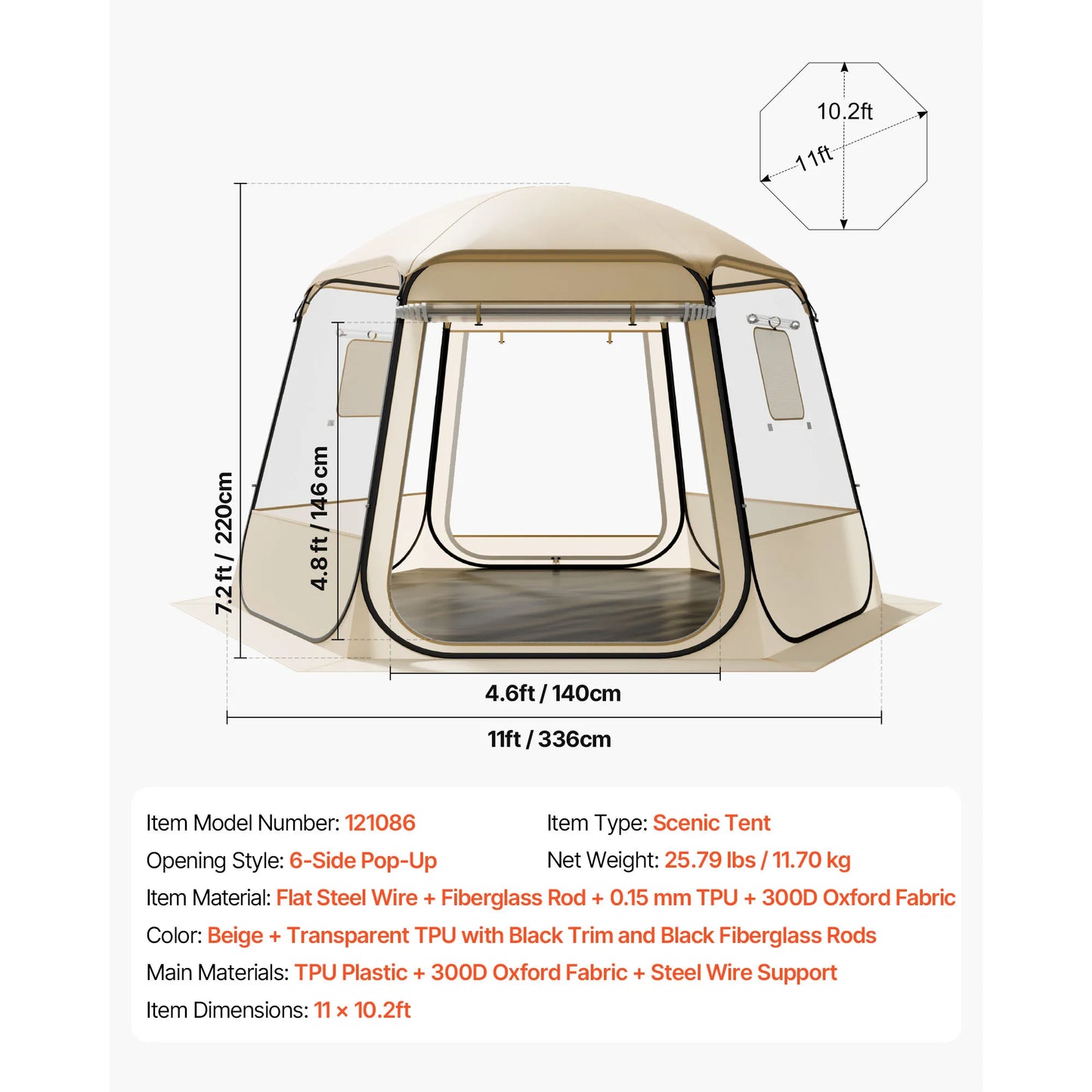 SucceBuy Pop up Bubble Tent Waterproof & UV-Resistant Clear Camping Tent Shelter Outdoor Garden Dome Igloo Tents with Windows