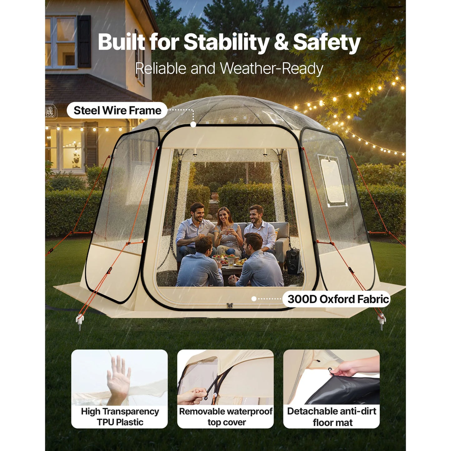 SucceBuy Pop up Bubble Tent Waterproof & UV-Resistant Clear Camping Tent Shelter Outdoor Garden Dome Igloo Tents with Windows