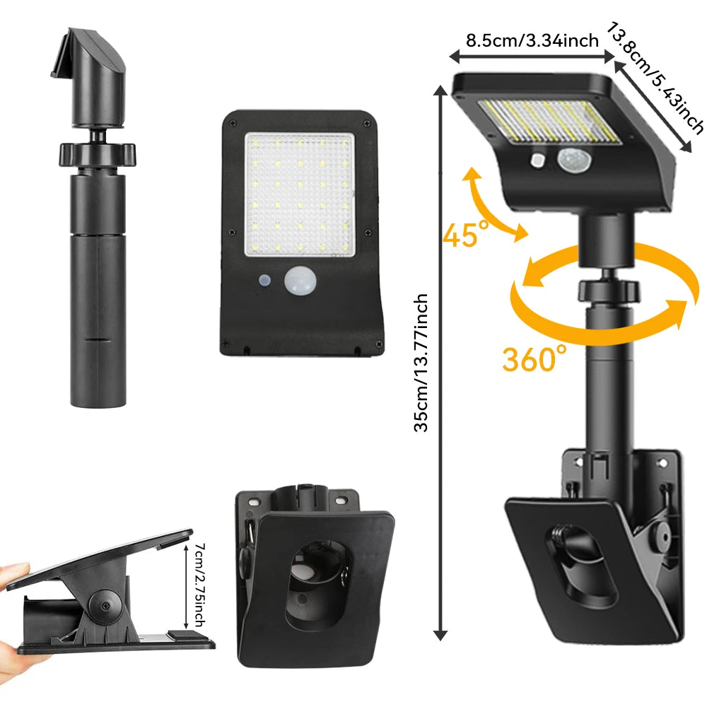 2/4PCS Clip On Solar Lights Outdoor with Motion Sensor, IP65 Waterproof, 3 Mode Clamp Solar Lights for Fence Deck Gutter Camping
