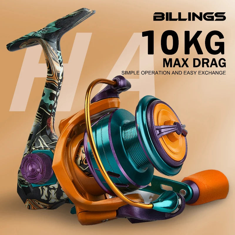 BILLINGS Spinning Fishing Reel 10KG Max Drag 5.2:1 Gear Ratio with Anti-Reverse 1000~6000 Spinning Reels for Saltwater Freshwater  Bass Trout Fishing