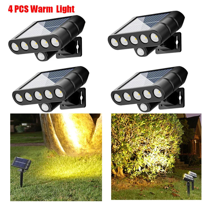 4 PACK Solar Outdoor Spotlights 1200mAh Lawn Flag Lights Landscape LED Ground Lights Walkway Driveway Landscape Camping Li-ion 18650 battery Gardens Trees And Courtyards Pathway Lights Lamp