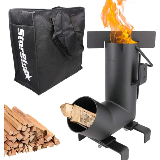 Camping Rocket Stove with FREE Carrying Bag - A Portable Wood Burning Camping Stove with Large Chamber Ideal for Outdoor Cookin