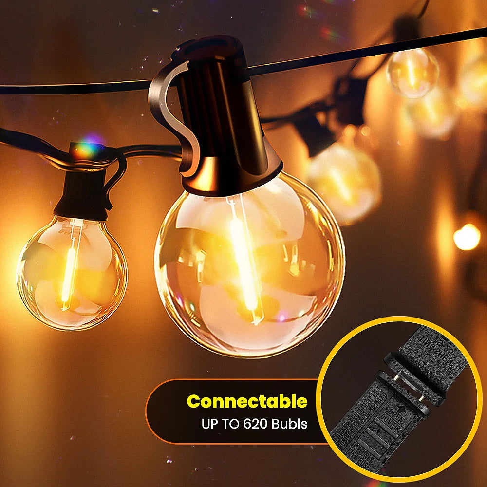 Aiopp 30M/15M G40 LED Globe String Lights Outdoor with US Plug, Bright Plastic Shatterproof Bulbs For Party Garden Garland Lamp