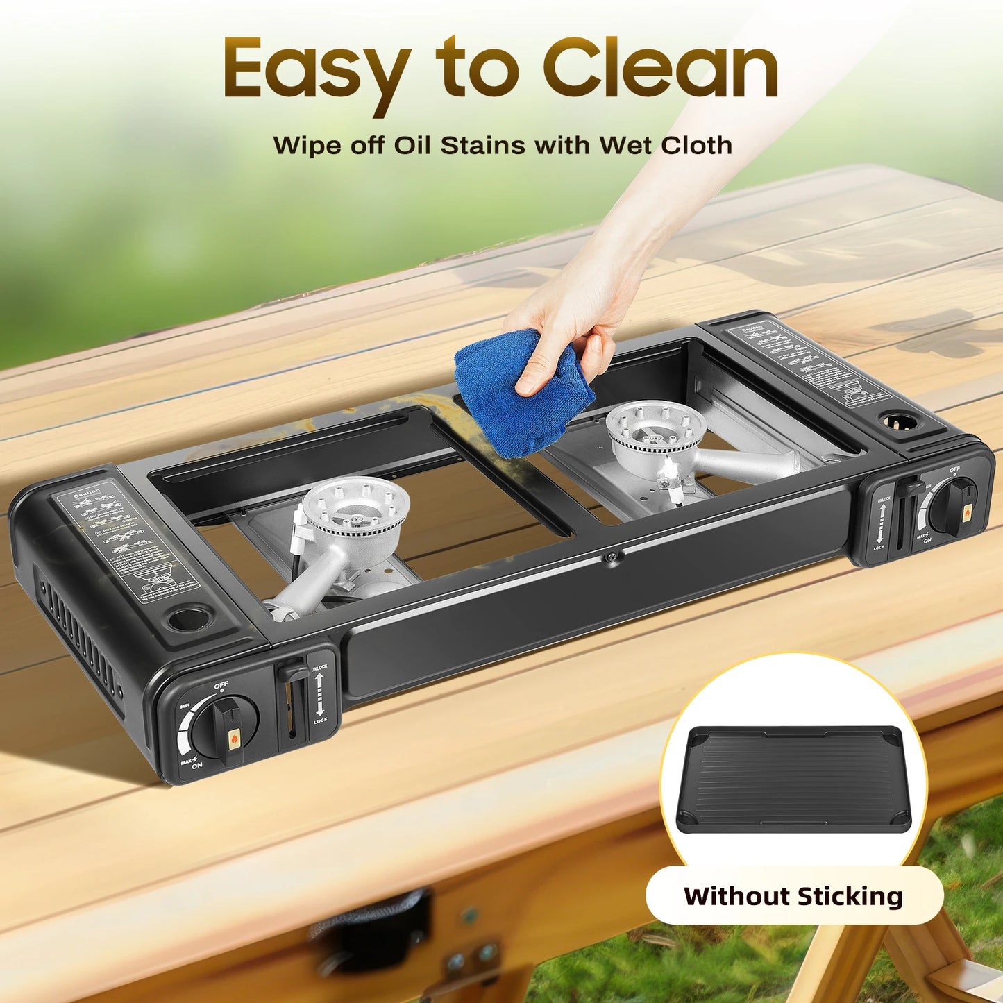 2500W Portable Camping Stove 2 Burners Camping Stove with Baking Tray & Portable Case Use Butane or LPG Home Application Outdoor