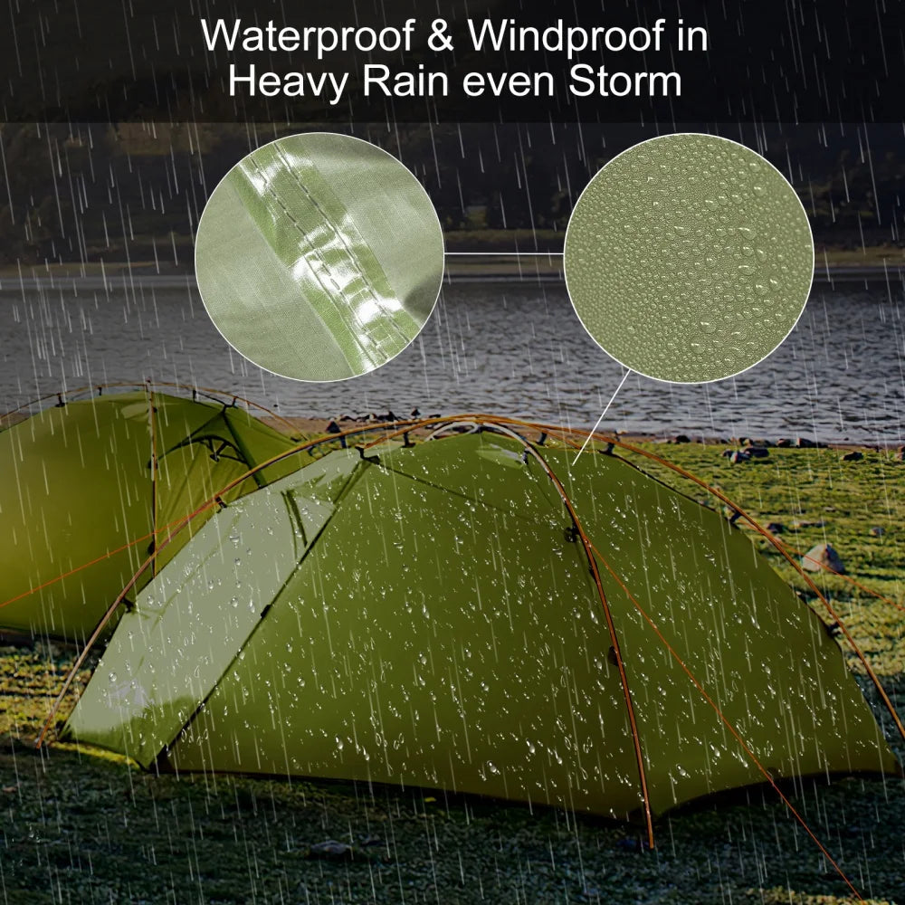 Night Cat Backpacking Tent 2 Person Lightweight Camping Tent with Foldable Pole, Lightweight Fast Setup Double Layers Waterproof Ultralight Tent Compact 7x4.4ft - Two Doors